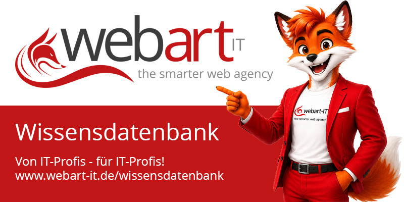 webart-IT Wissensdatenbank mit Firmenlogo und Fuchs-Maskottchen – Tipps und Anleitungen für IT-Profis