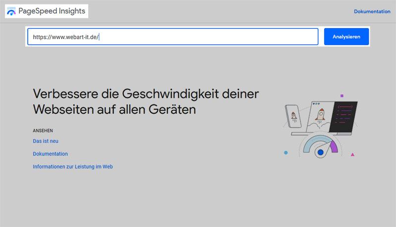 Google PageSpeed Insights Eingabemaske